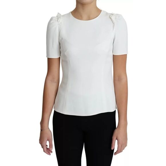 Dolce & Gabbana White Viscose Stretch Short Sleeves Blouse Women's Top